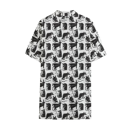 Black And White Rat Pattern Print Cotton Hawaiian Shirt