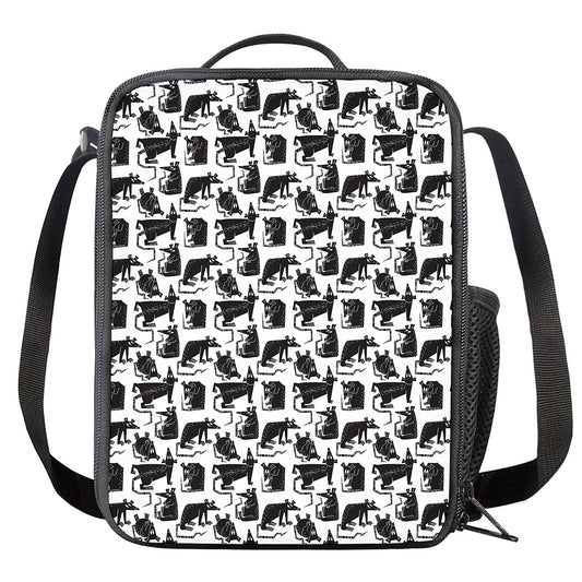 Black And White Rat Pattern Print Crossbody Lunch Bag