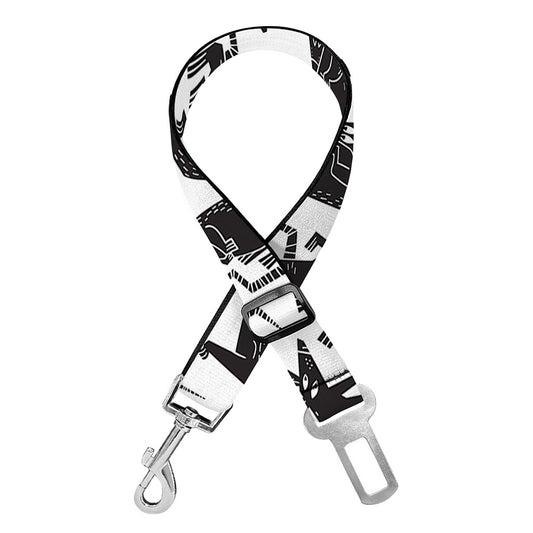 Black And White Rat Pattern Print Dog Seat Belt