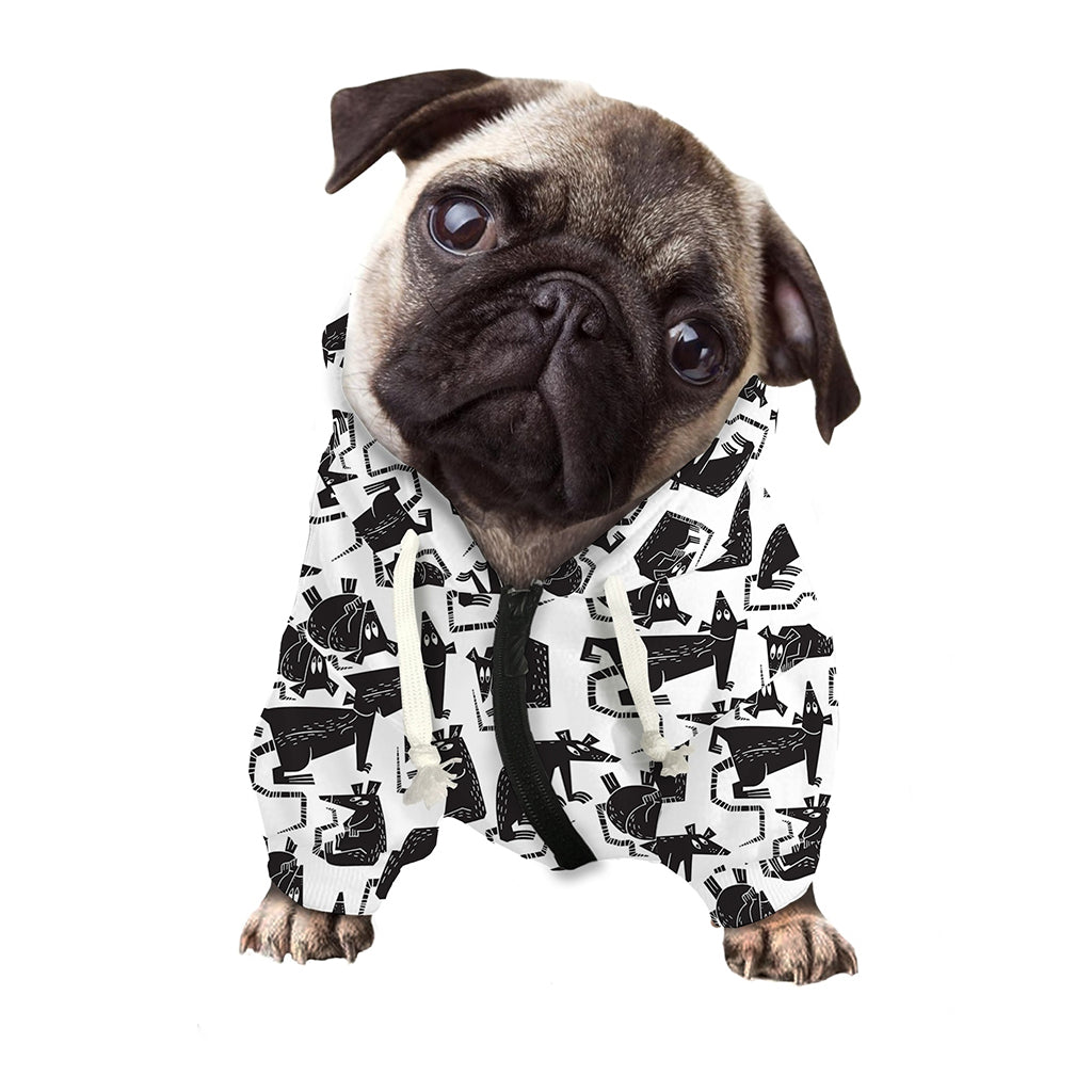 Black And White Rat Pattern Print Dog Zip Up Hoodie