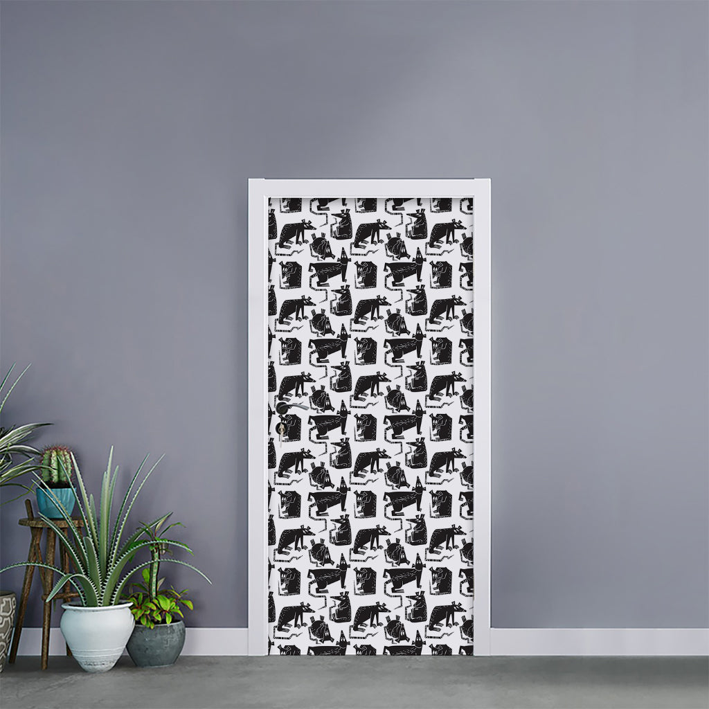 Black And White Rat Pattern Print Door Sticker