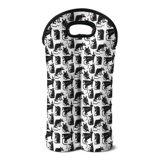 Black And White Rat Pattern Print Double Neoprene Wine Tote
