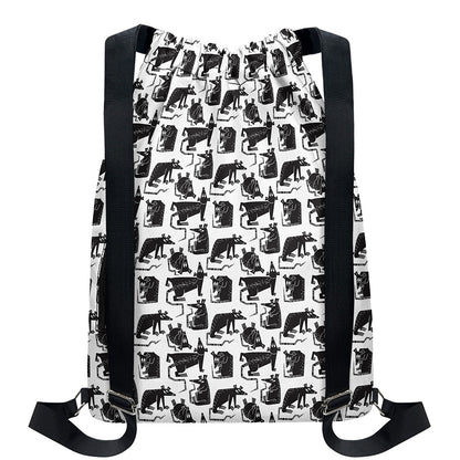 Black And White Rat Pattern Print Drawstring Backpack