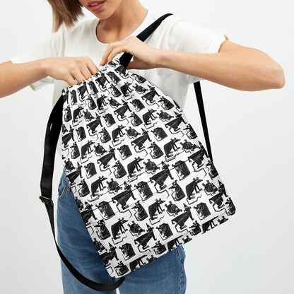 Black And White Rat Pattern Print Drawstring Backpack
