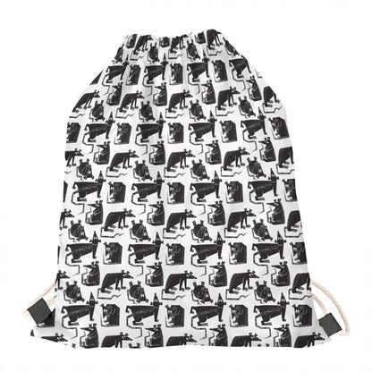Black And White Rat Pattern Print Drawstring Bag