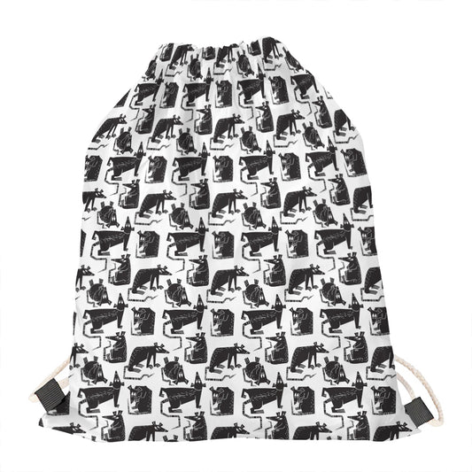 Black And White Rat Pattern Print Drawstring Bag