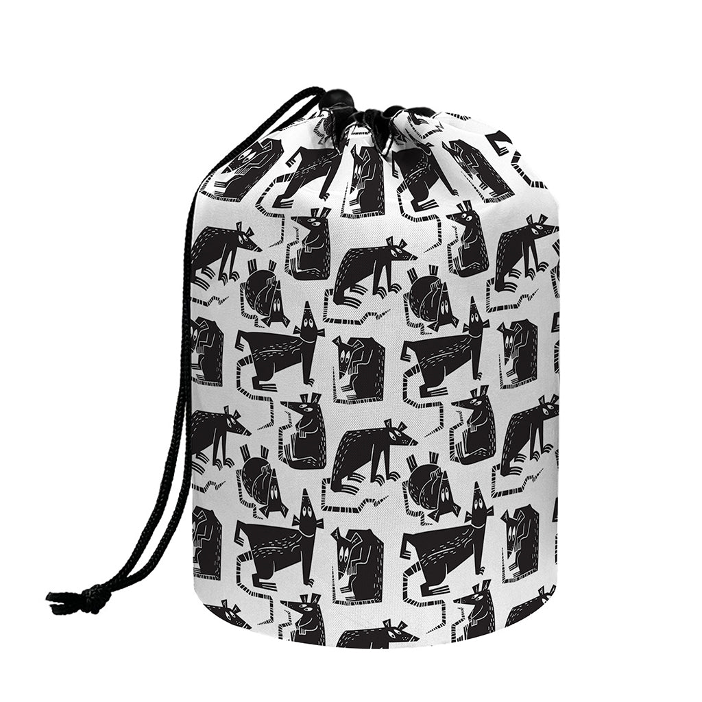 Black And White Rat Pattern Print Drawstring Makeup Bag