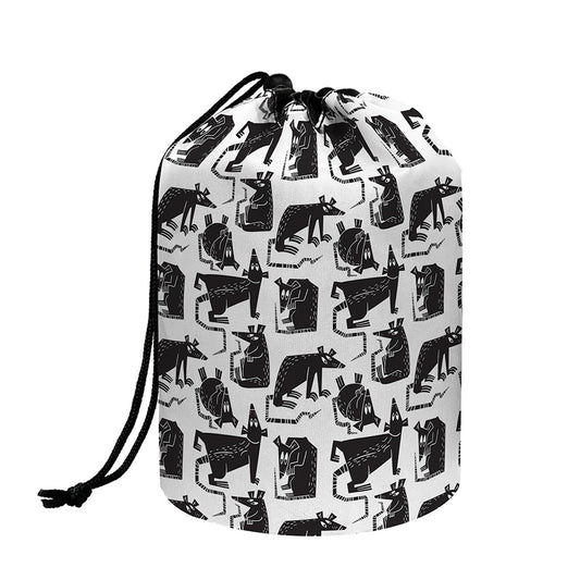 Black And White Rat Pattern Print Drawstring Makeup Bag