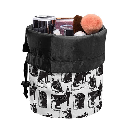 Black And White Rat Pattern Print Drawstring Makeup Bag