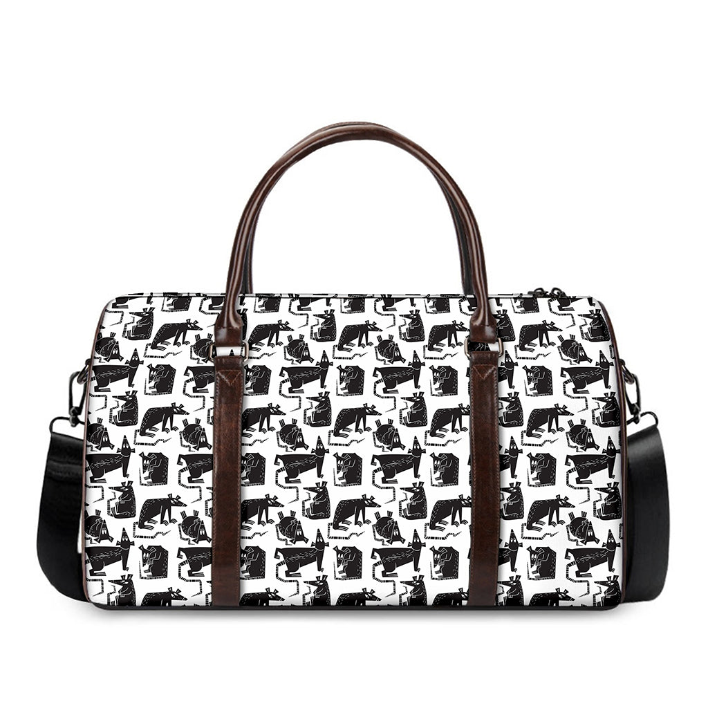 Black And White Rat Pattern Print Duffle Bag