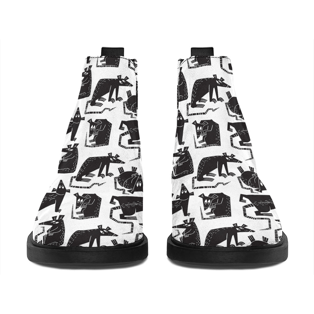 Black And White Rat Pattern Print Flat Ankle Boots