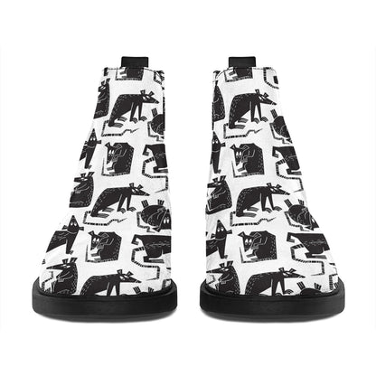 Black And White Rat Pattern Print Flat Ankle Boots