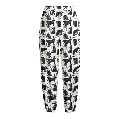 Black And White Rat Pattern Print Fleece Lined Knit Pants