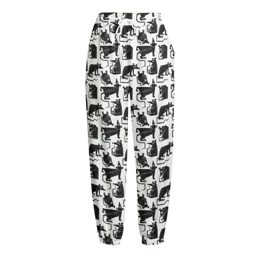 Black And White Rat Pattern Print Fleece Lined Knit Pants