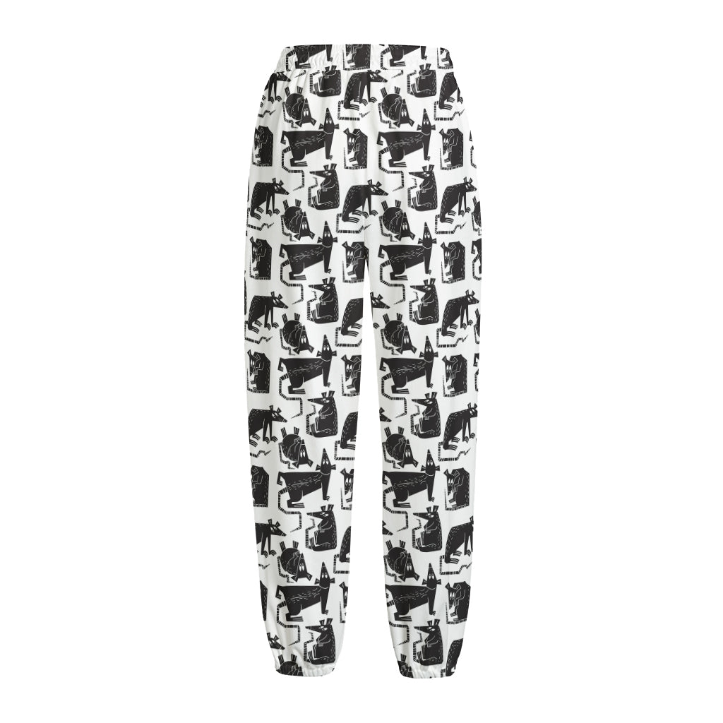 Black And White Rat Pattern Print Fleece Lined Knit Pants