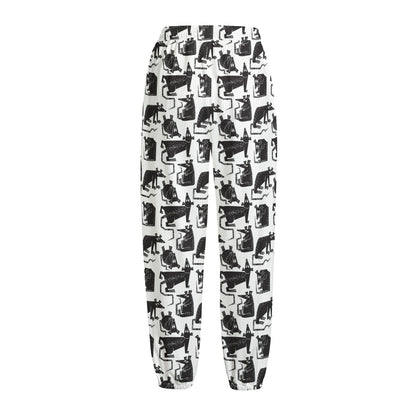 Black And White Rat Pattern Print Fleece Lined Knit Pants