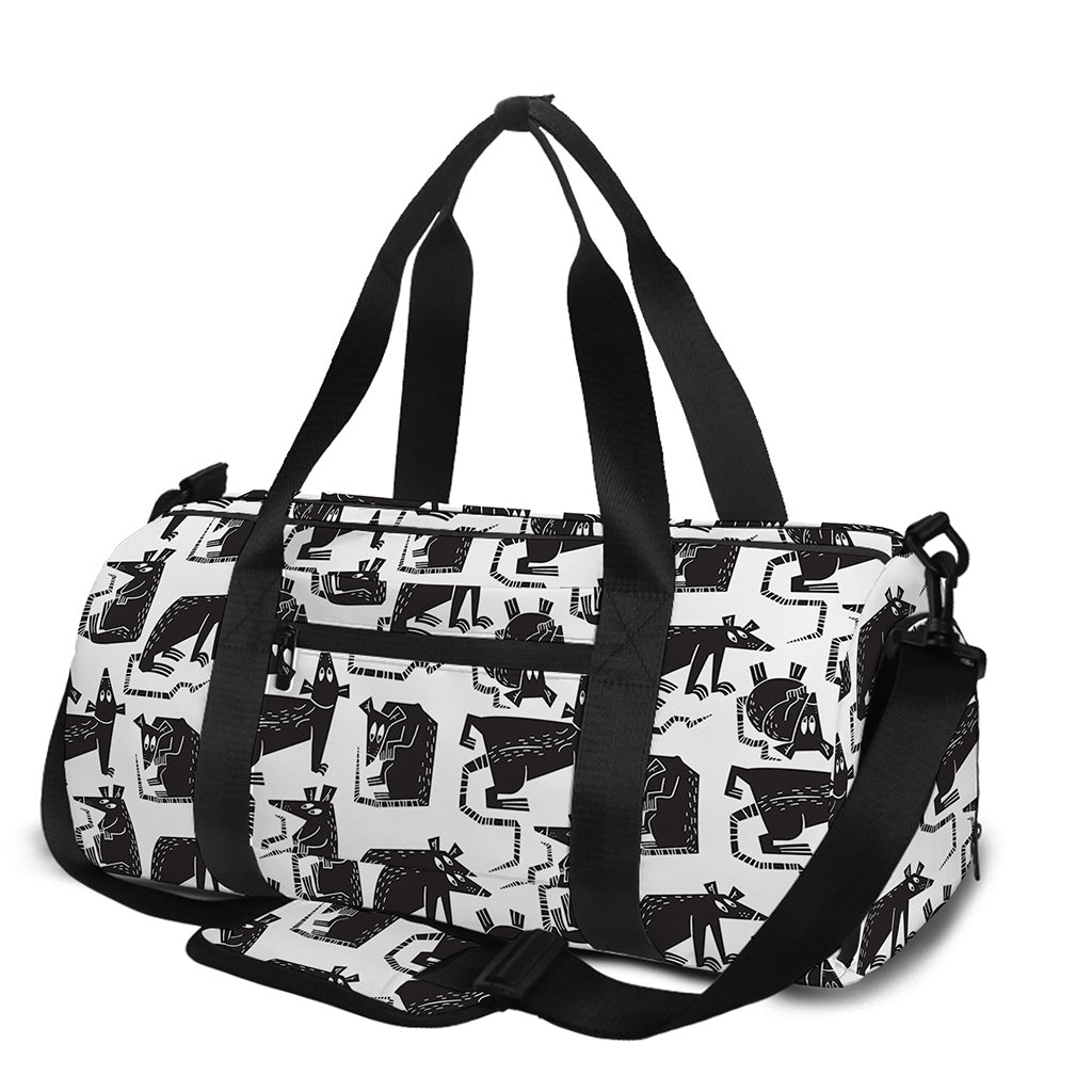 Black And White Rat Pattern Print Gym Bag