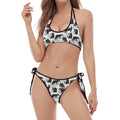 Black And White Rat Pattern Print Halter Scoop Tie Side Bikini