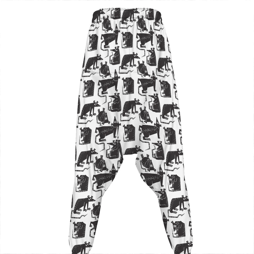 Black And White Rat Pattern Print Hammer Pants