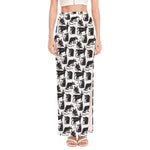 Black And White Rat Pattern Print High Slit Maxi Skirt