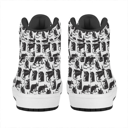 Black And White Rat Pattern Print High Top Leather Sneakers