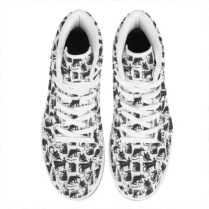 Black And White Rat Pattern Print High Top Leather Sneakers
