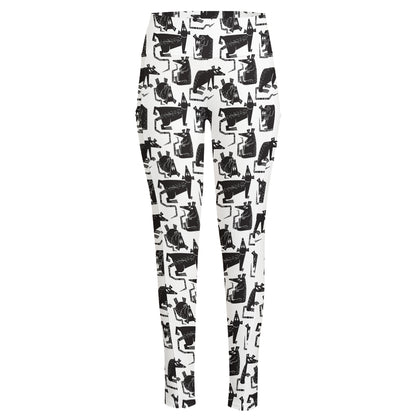 Black And White Rat Pattern Print High-Waisted Pocket Leggings