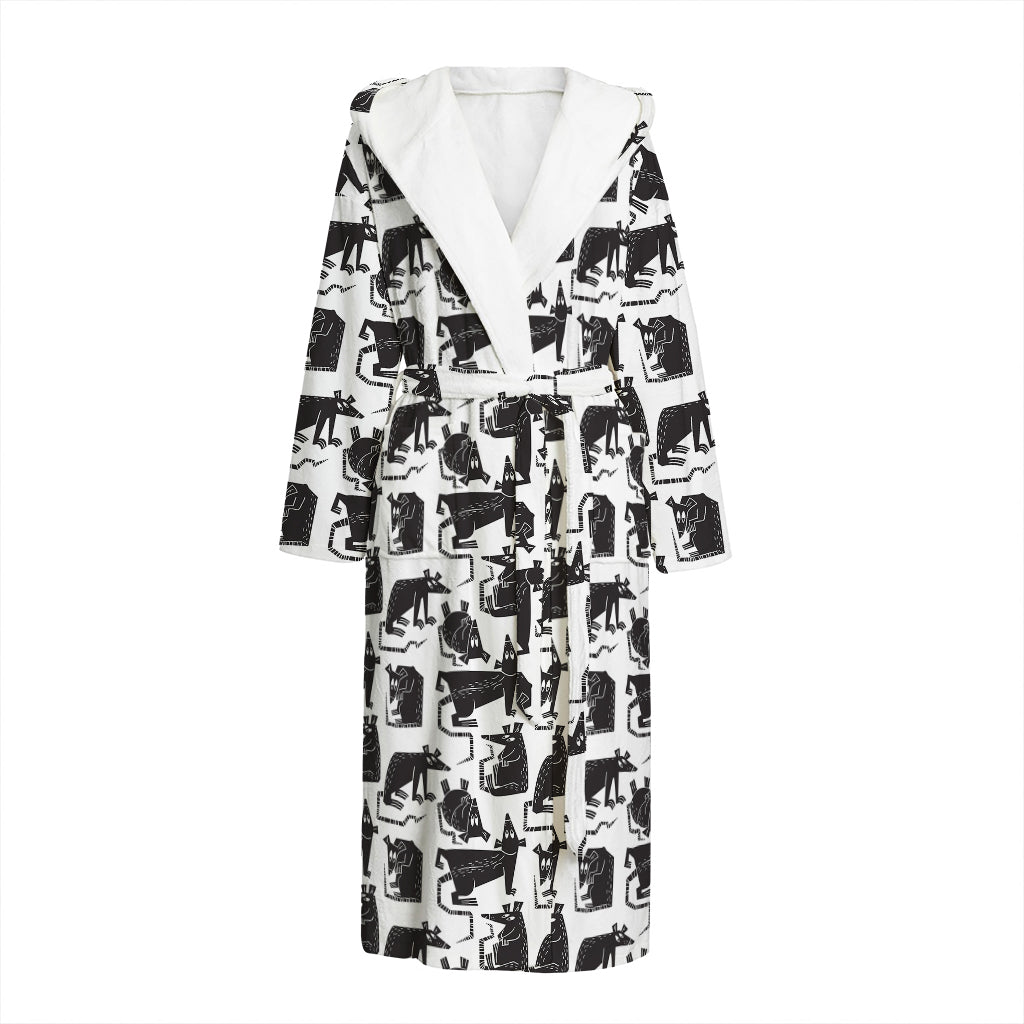 Black And White Rat Pattern Print Hooded Bathrobe
