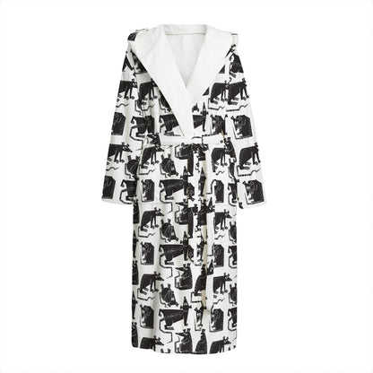 Black And White Rat Pattern Print Hooded Bathrobe