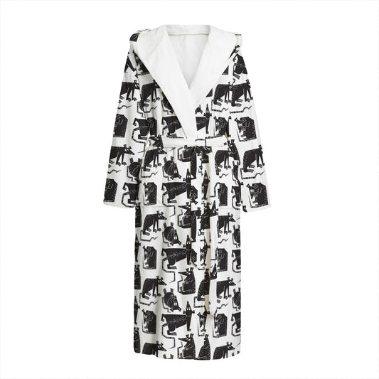 Black And White Rat Pattern Print Hooded Bathrobe