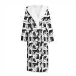 Black And White Rat Pattern Print Hooded Bathrobe