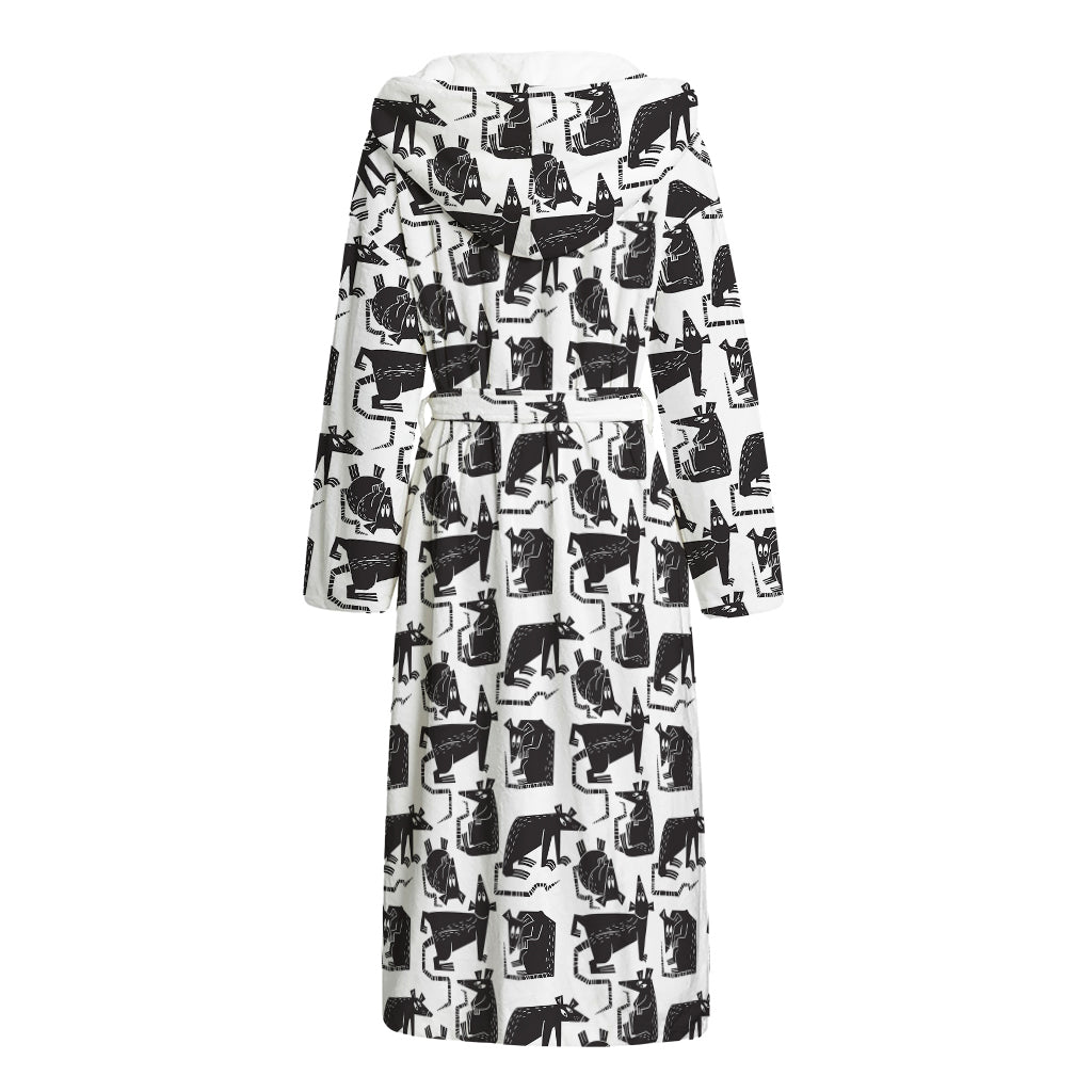 Black And White Rat Pattern Print Hooded Bathrobe