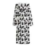Black And White Rat Pattern Print Hooded Bathrobe