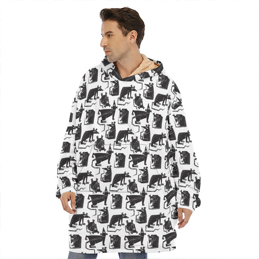 Black And White Rat Pattern Print Hoodie Blanket