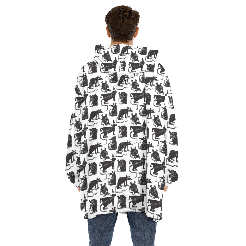 Black And White Rat Pattern Print Hoodie Blanket