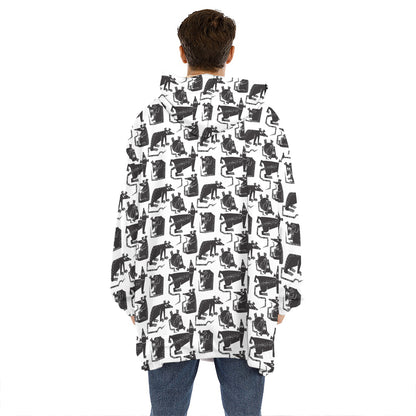 Black And White Rat Pattern Print Hoodie Blanket