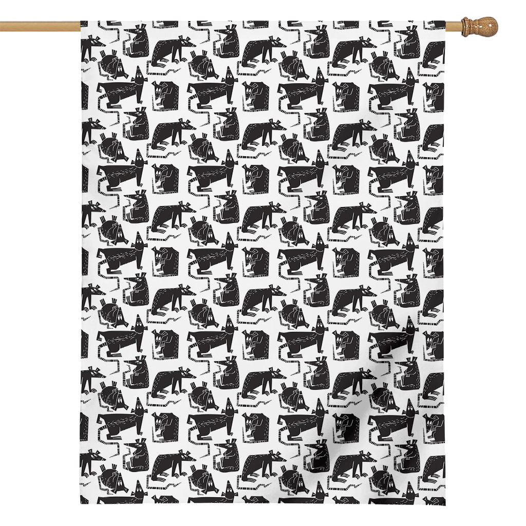 Black And White Rat Pattern Print House Flag