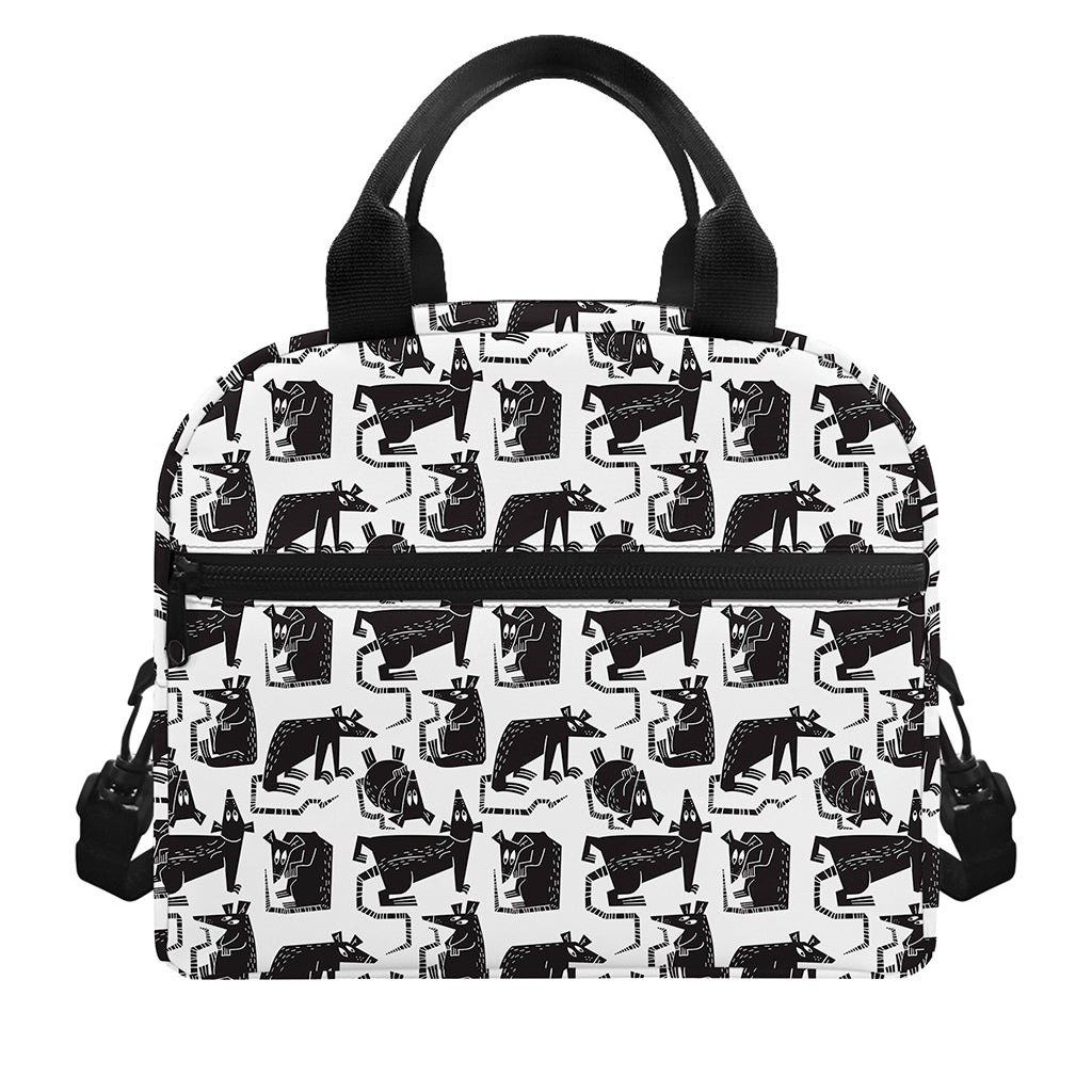 Black And White Rat Pattern Print Insulated Lunch Bag