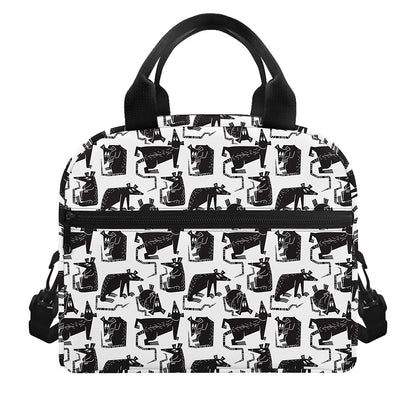 Black And White Rat Pattern Print Insulated Lunch Bag