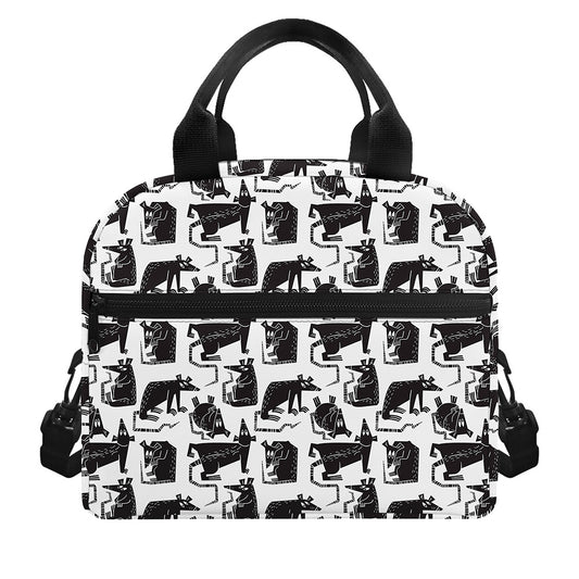 Black And White Rat Pattern Print Insulated Lunch Bag