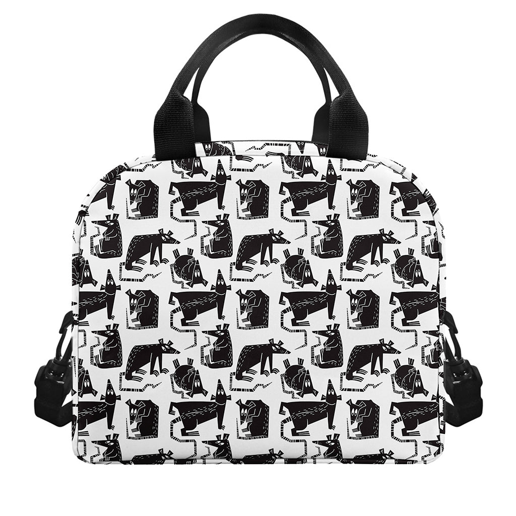Black And White Rat Pattern Print Insulated Lunch Bag
