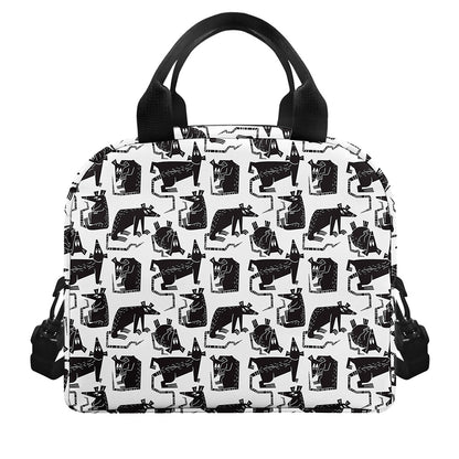 Black And White Rat Pattern Print Insulated Lunch Bag