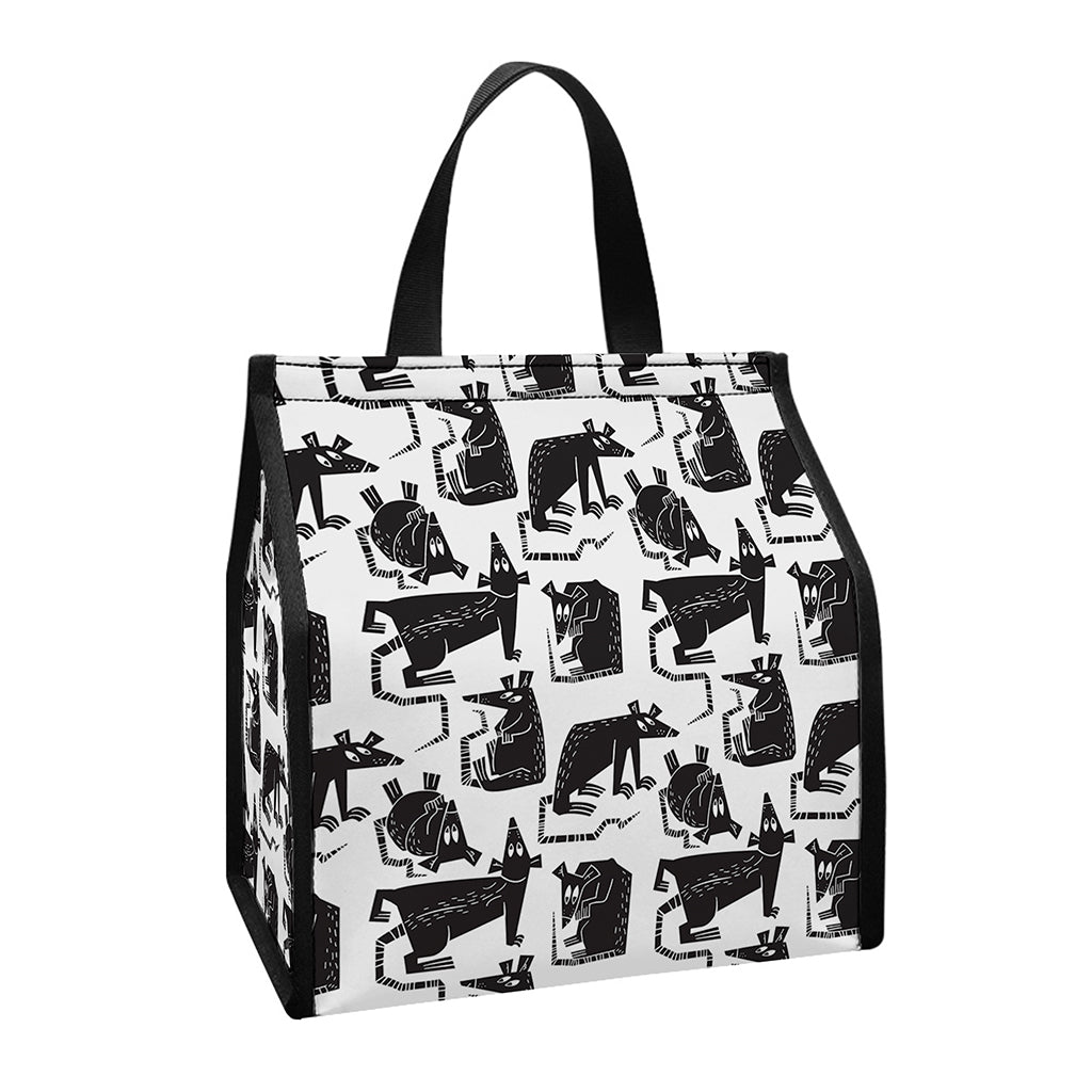 Black And White Rat Pattern Print Insulated Lunch Tote