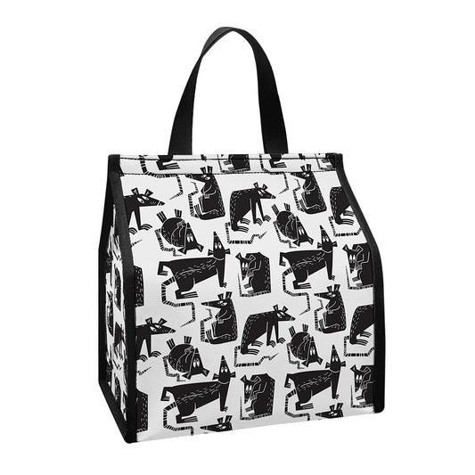 Black And White Rat Pattern Print Insulated Lunch Tote