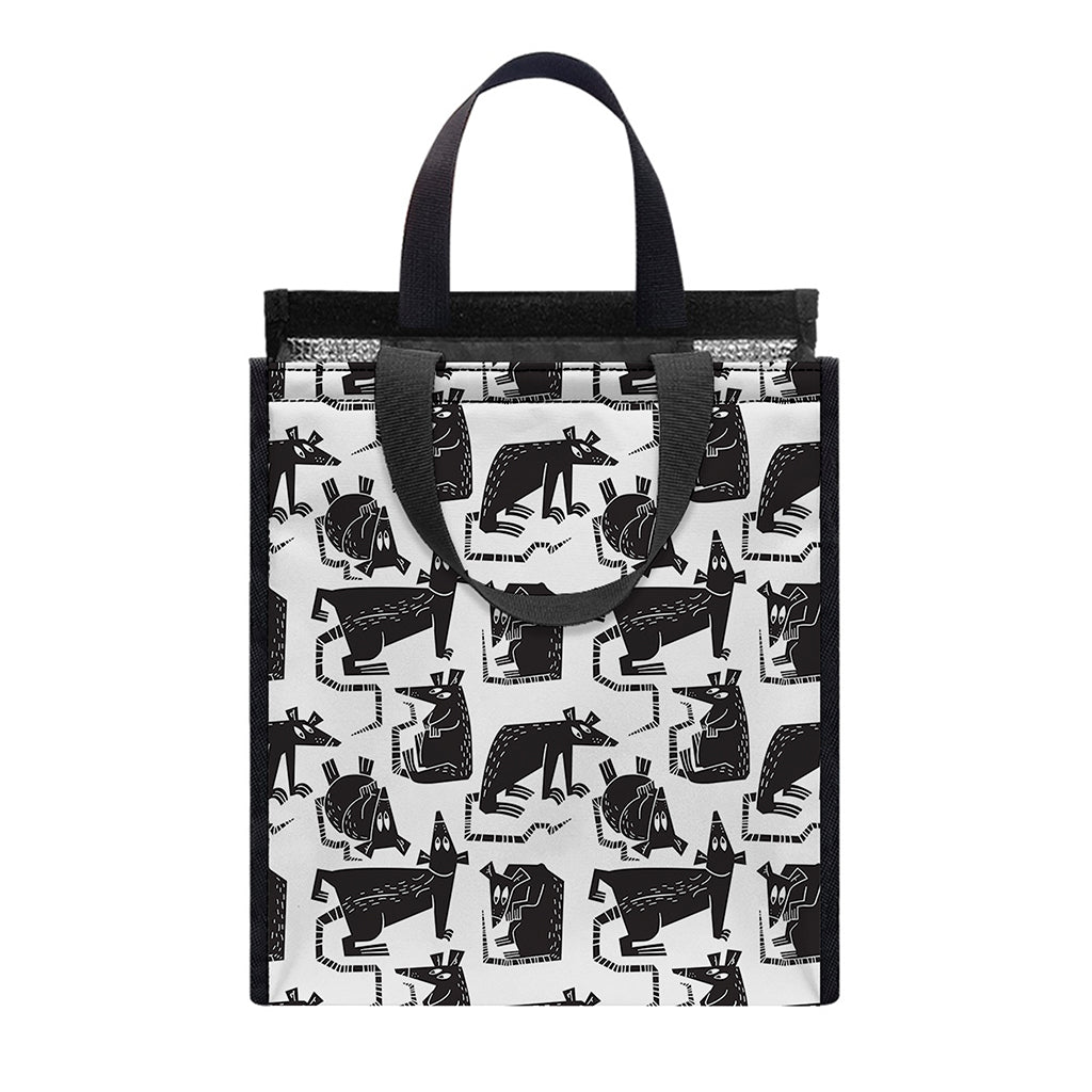 Black And White Rat Pattern Print Insulated Lunch Tote