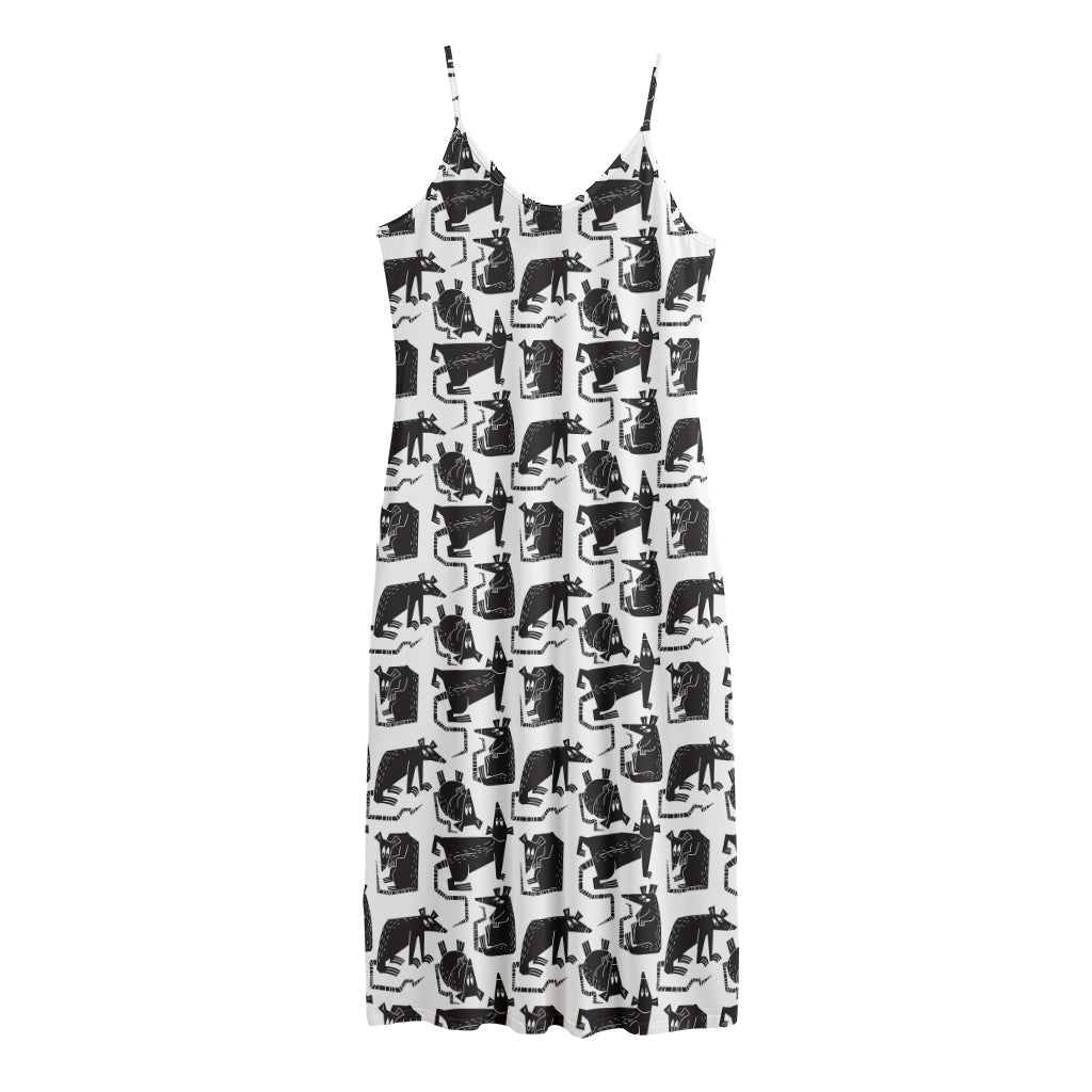 Black And White Rat Pattern Print Jersey Midi Cami Dress