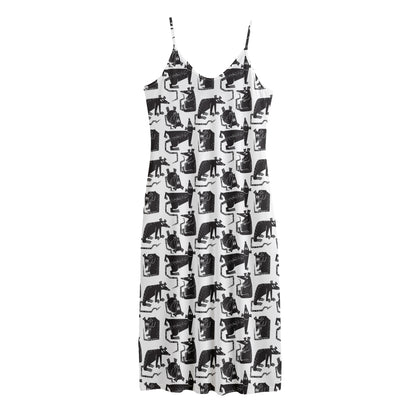 Black And White Rat Pattern Print Jersey Midi Cami Dress