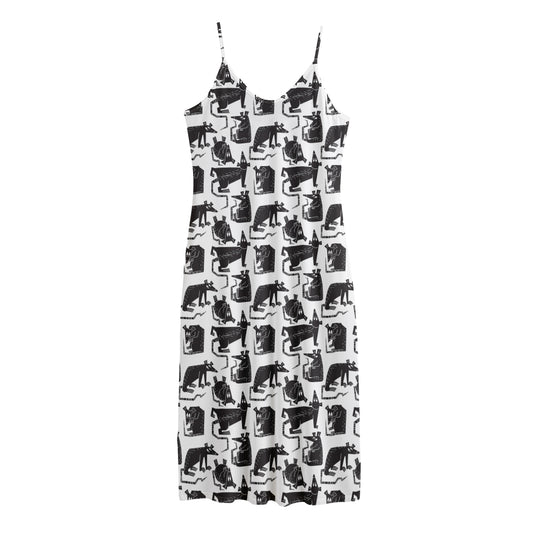 Black And White Rat Pattern Print Jersey Midi Cami Dress