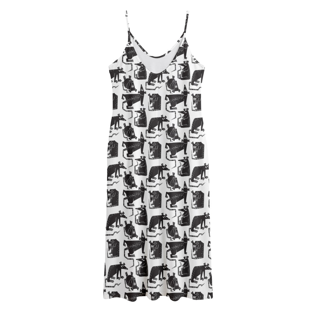 Black And White Rat Pattern Print Jersey Midi Cami Dress