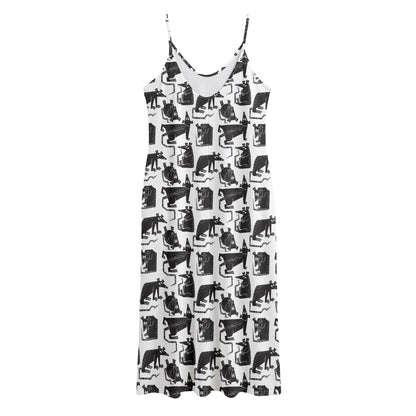 Black And White Rat Pattern Print Jersey Midi Cami Dress